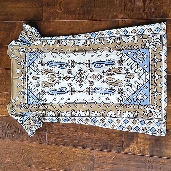 Tory Burch Moroccan Aztec Cream And Blue T-Shirt Dress size small - Picture 3 of 5